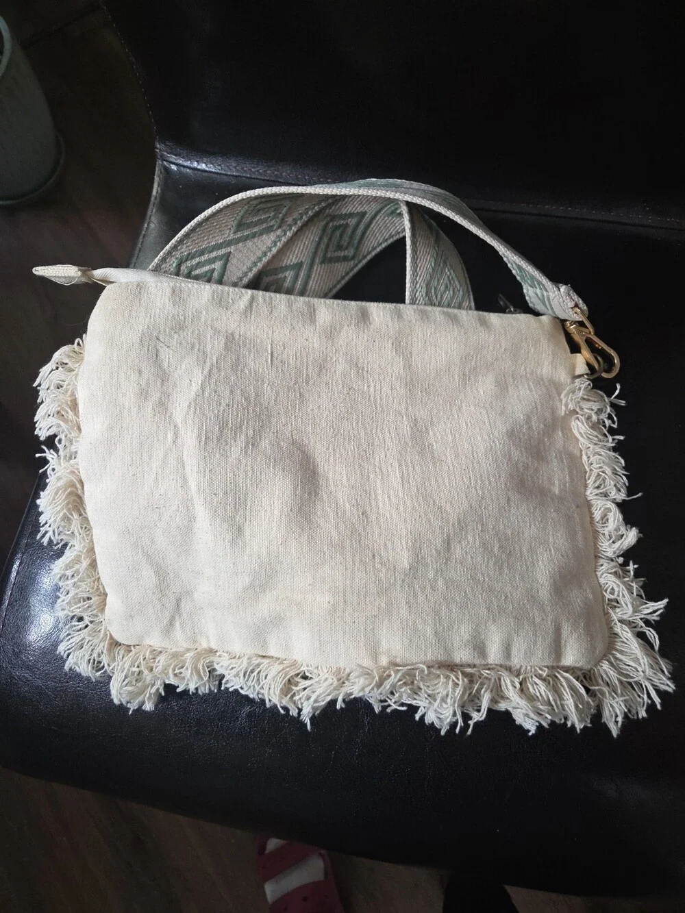 Boho Beaded Fringe Crossbody Bag Cream Gold Pearl - Used